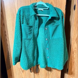 Ultra Flirt Green Sherpa Button-Front Shacket